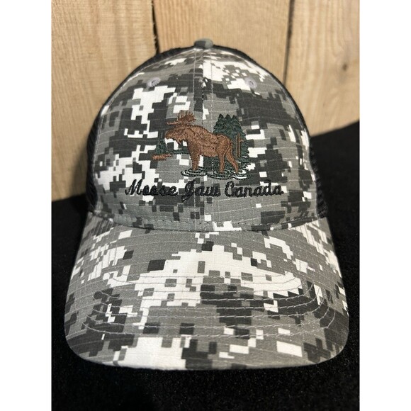 Moose Jaw Canada Digital Pixel Camo Snapback Hat/Cap Black Gray White - Picture 8 of 12